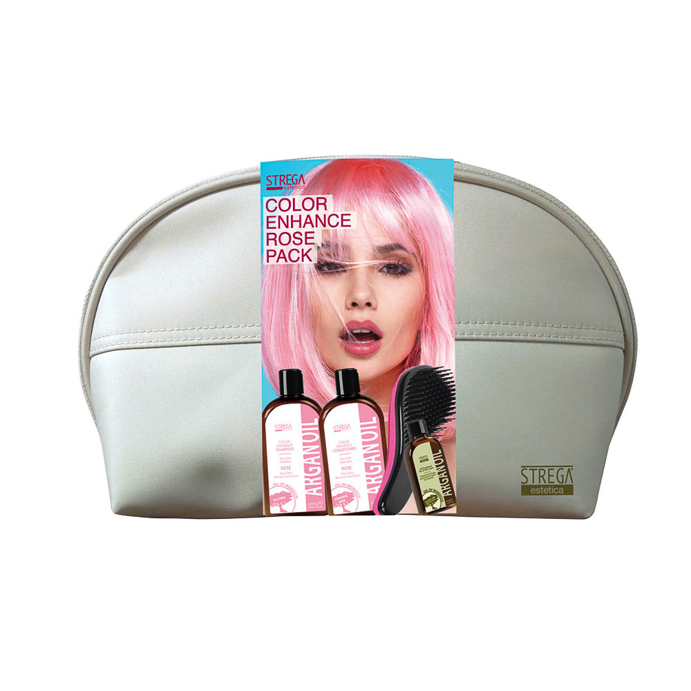 Color Enhance Rose Shampoo, Rose Conditioner, Argan Oil & Detangler Brush Pack