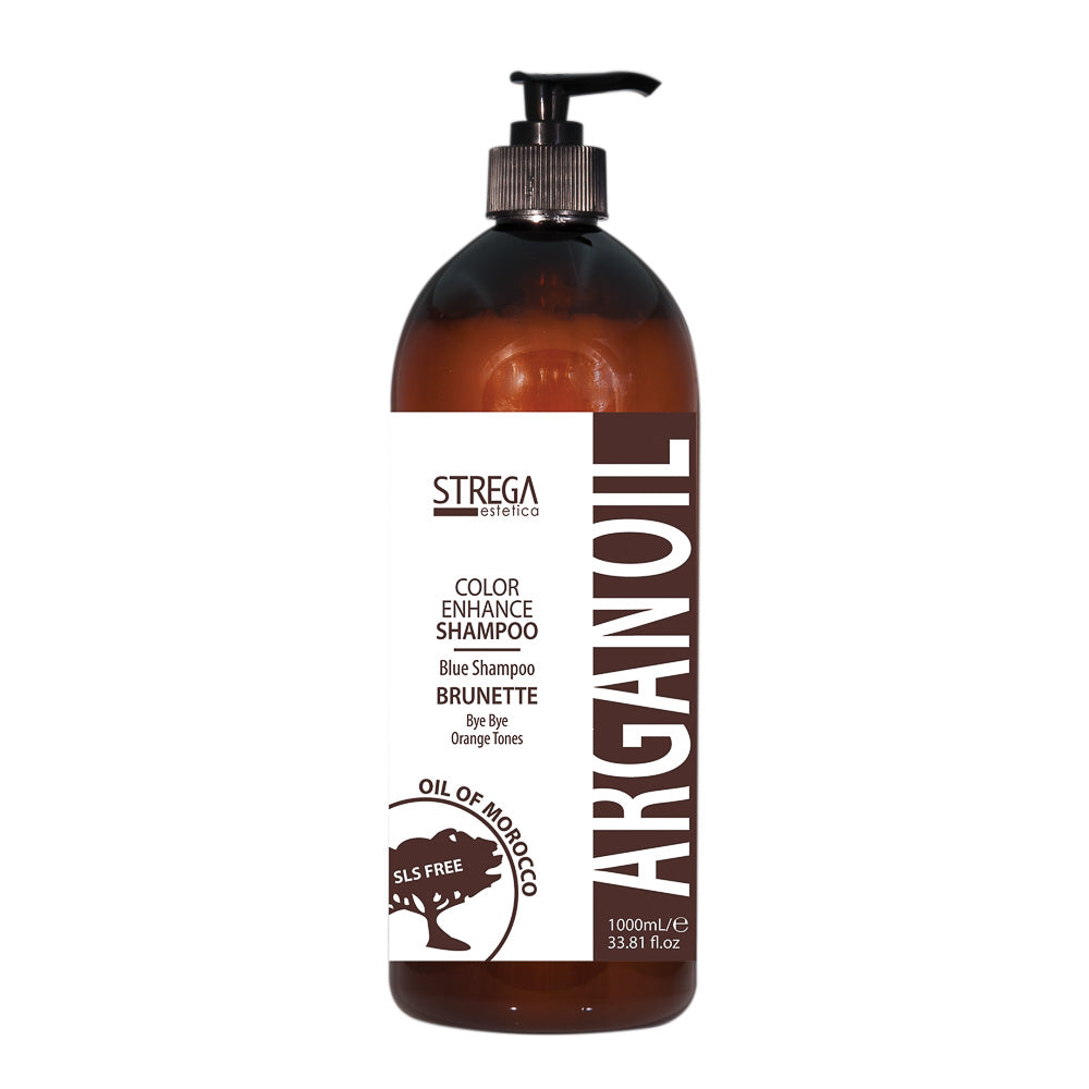 Strega Estetica Argan Oil Blue Shampoo for Brunettes - Anti-Orange Tone Enhancer, SLS Free