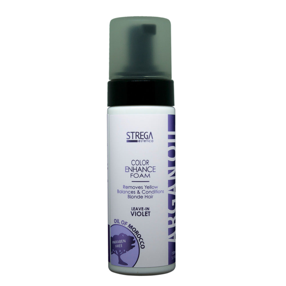 Strega Estetica Color Enhance Foam | Violet Leave-In for Blonde Hair | Removes Yellow Tones & Conditions with Argan Oil