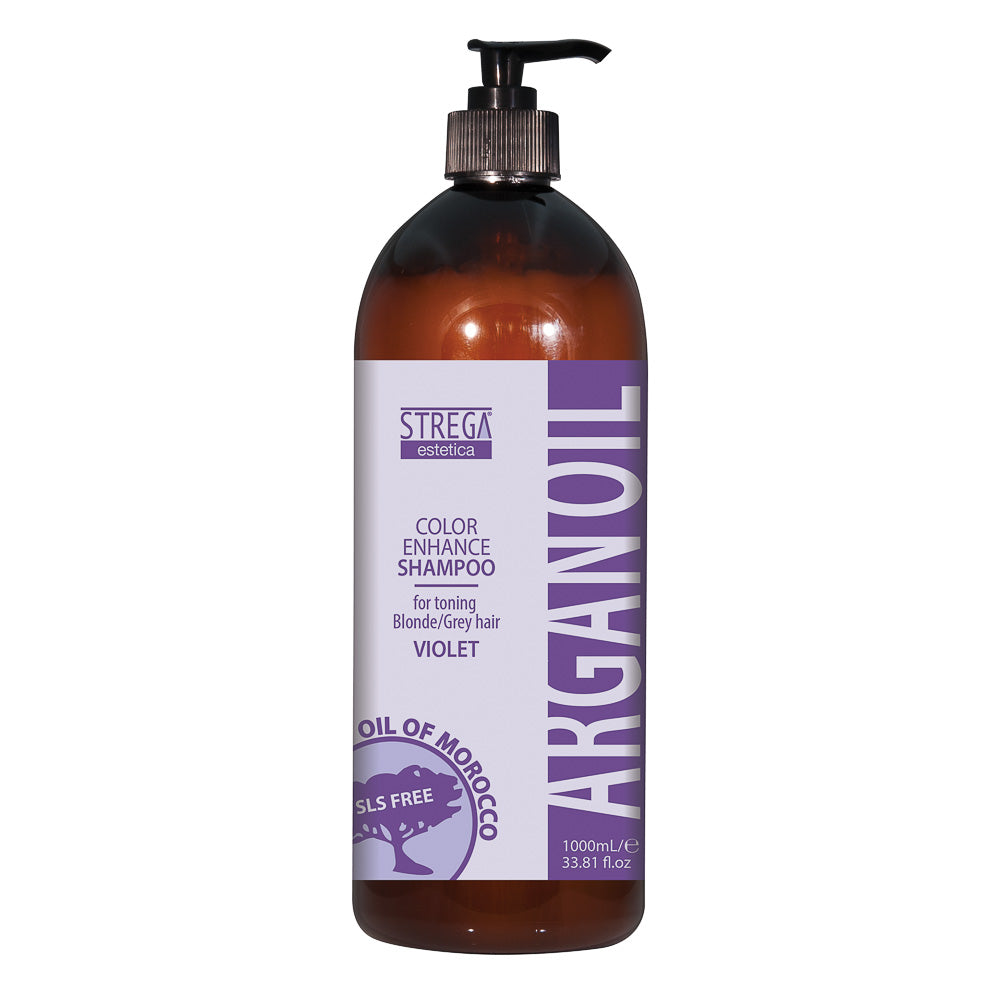 Strega Estetica Argan Oil Color Enhance Shampoo - Violet Toner for Blonde/Grey Hair, SLS Free.