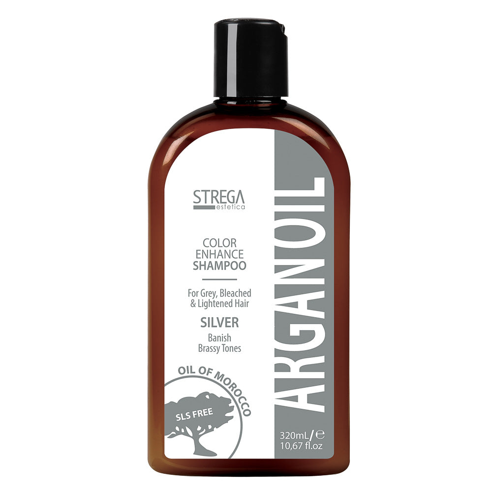 Strega Estetica Silver Argan Oil Color Enhance Shampoo for Grey & Bleached Hair - Banish Brassy Tones, SLS Free