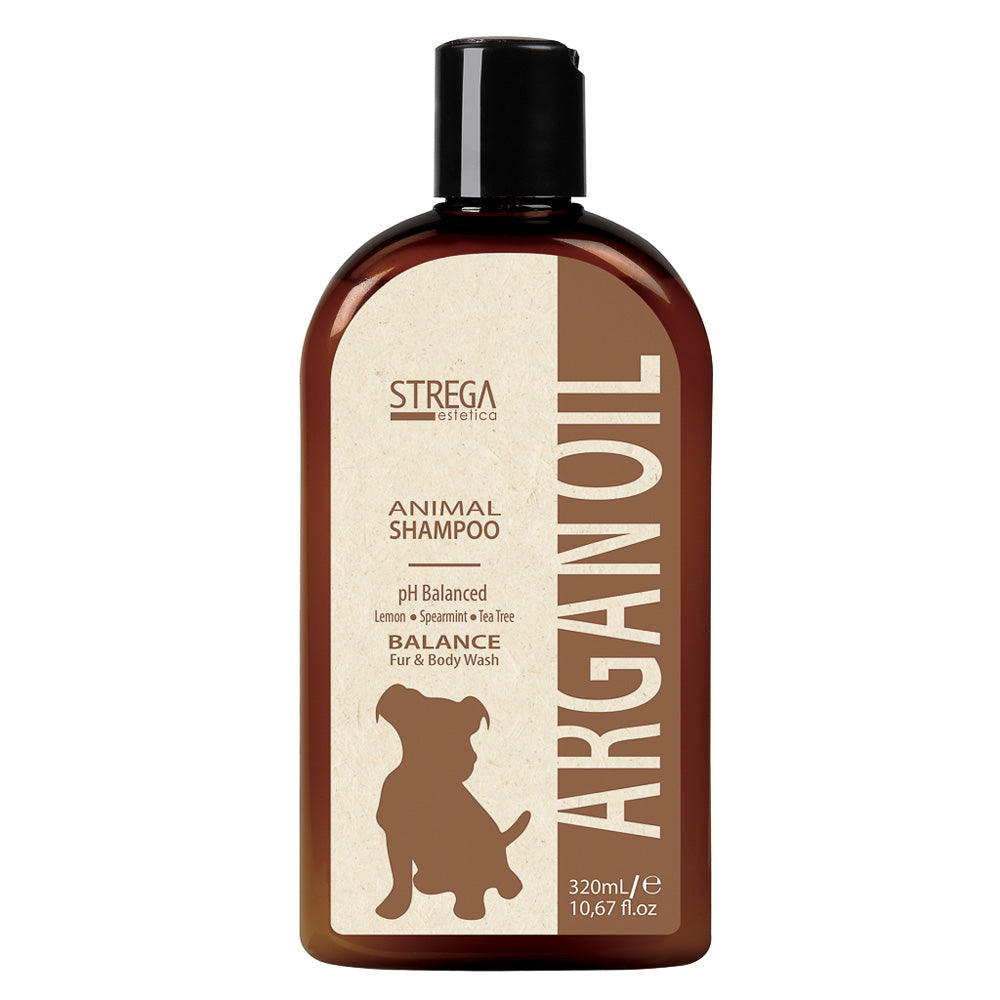 Strega Estetica Argan Oil Animal Shampoo - pH Balanced Fur & Body Wash with Lemon, Spearmint, Tea Tree - 320ml