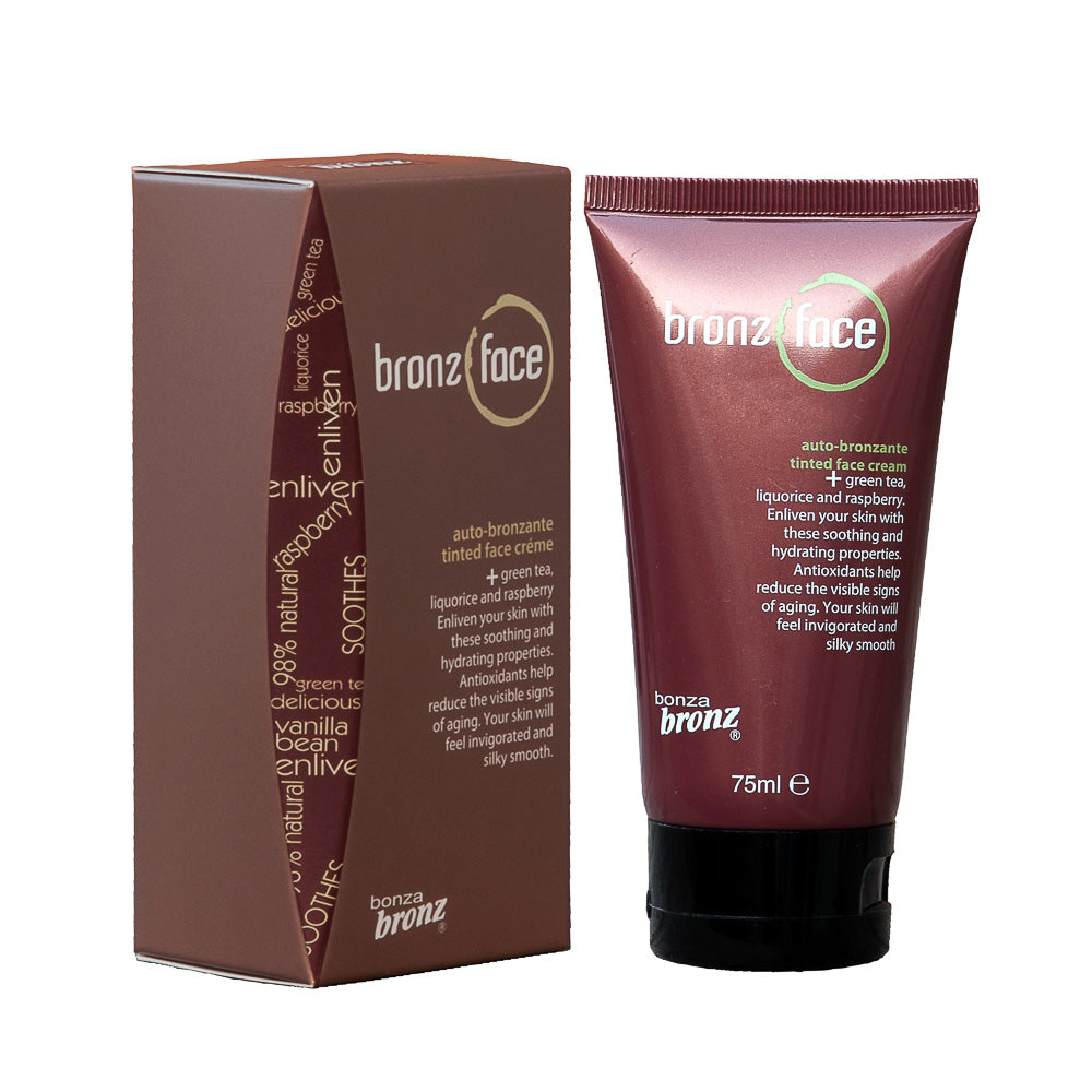 Bonza Bronz Auto-Bronzante Tinted Face Cream with Green Tea & Raspberry - Natural Hydrating Self Tanner